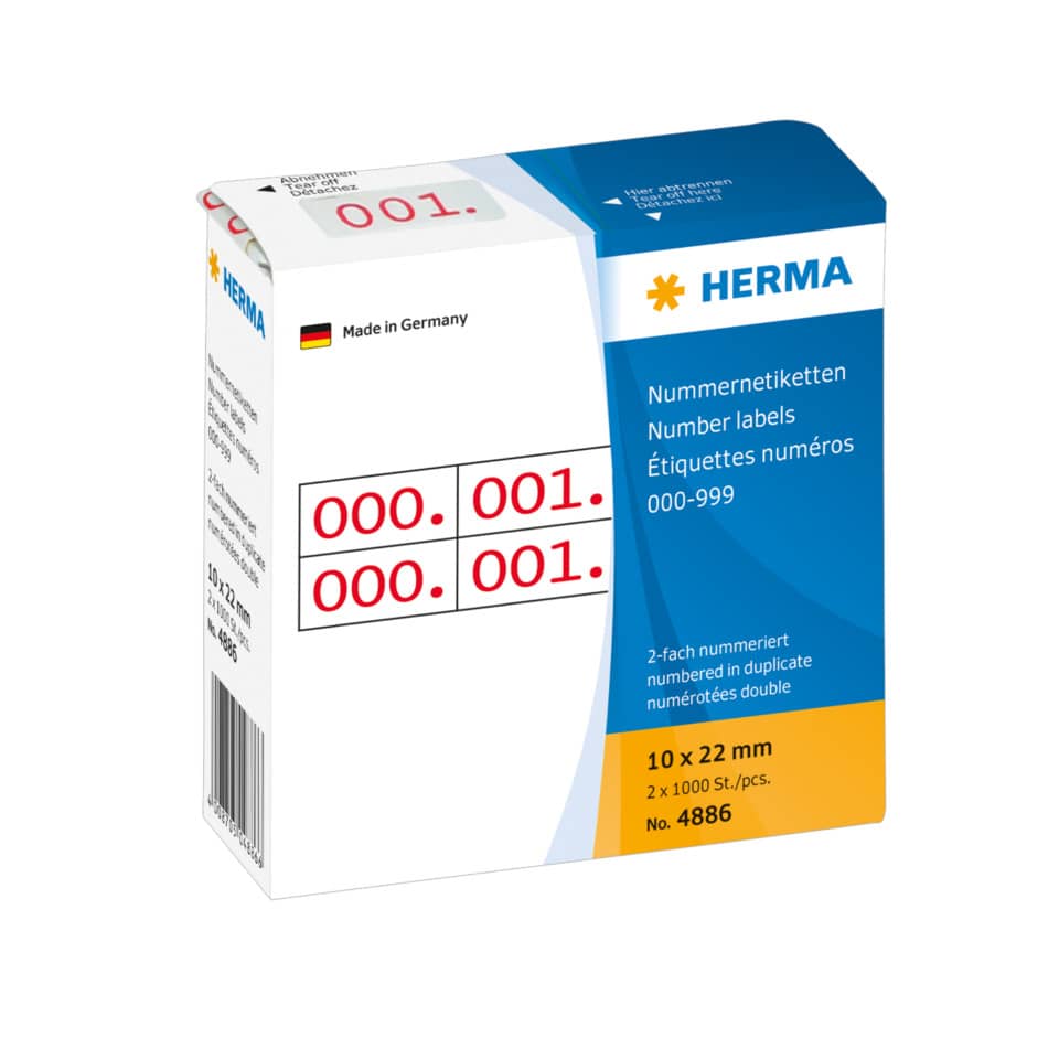 4886 Nummernetiketten doppelt selbstklebend 10x22 mm Aufdruck rot