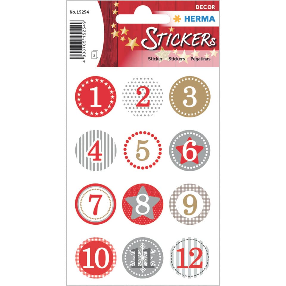 15254 Sticker DECOR Adventskalendersticker 1-24 - rot, Ø 2 cm