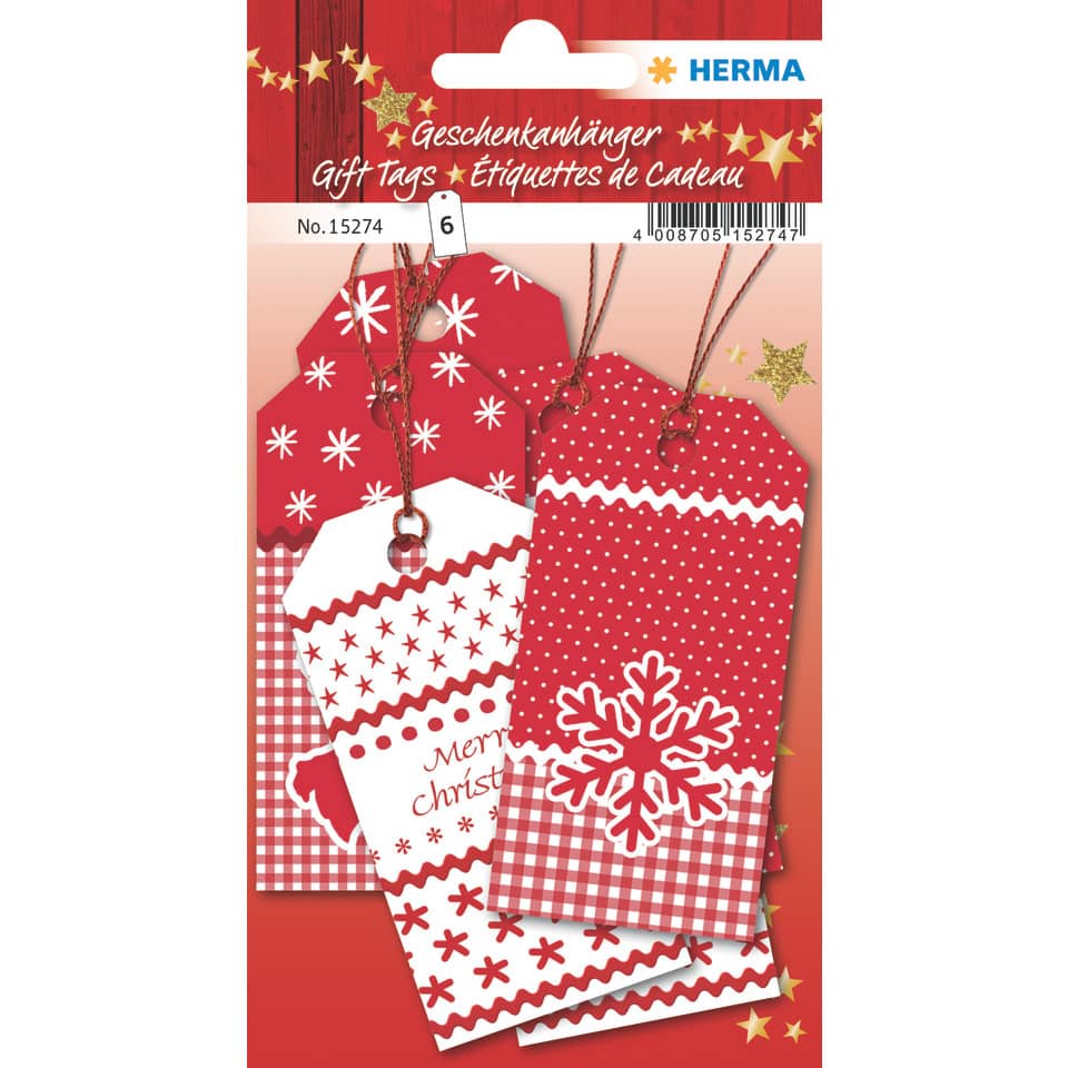 Geschenkanhänger Weihnachten "White Christmas" - 8 x 4 cm, 6 Stück, rot