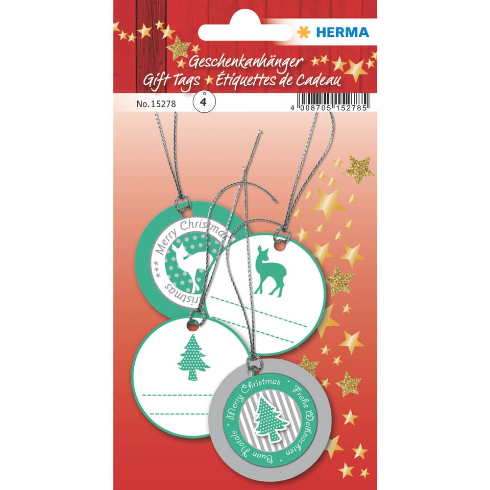 Geschenkanhänger Weihnachten - 3D, Ø 5 cm, 4 Stück, grün silber