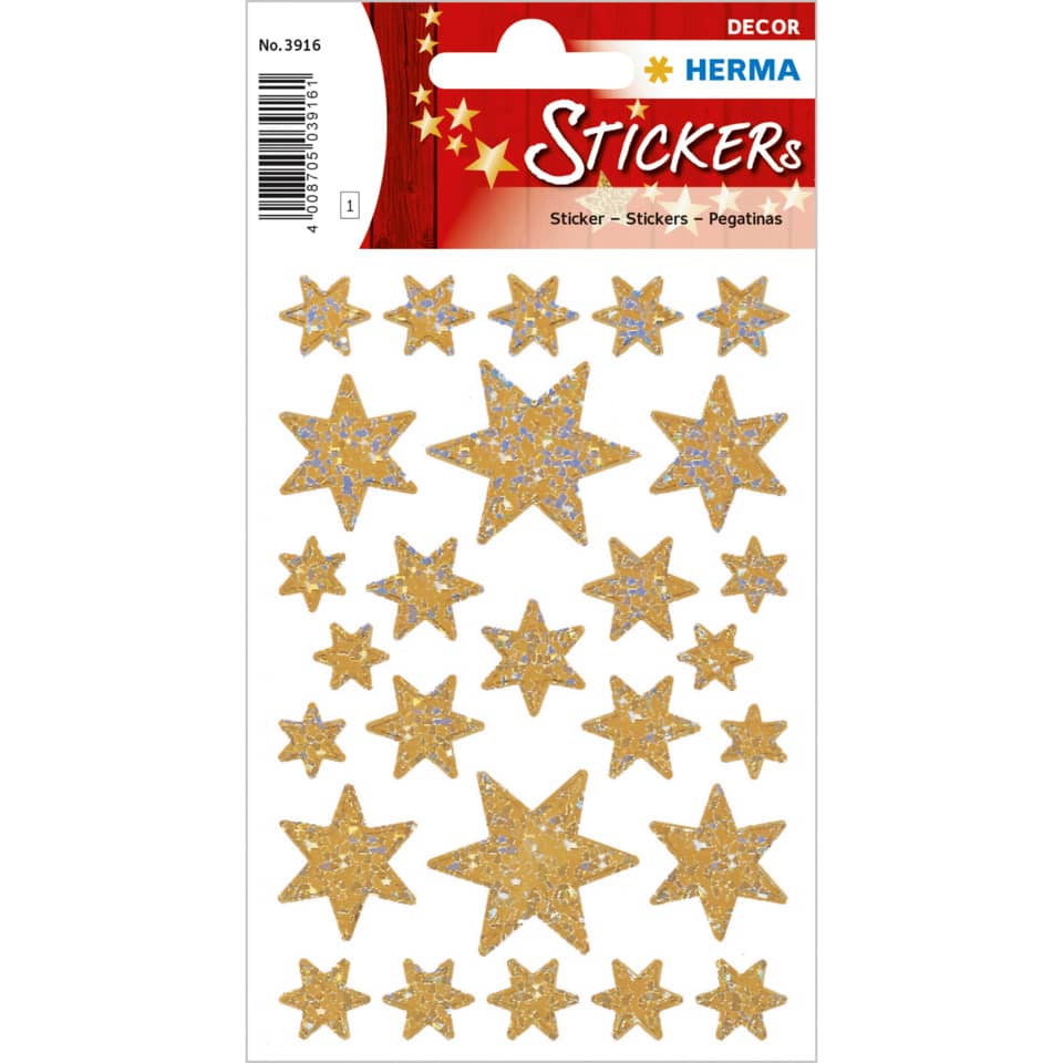 3916 Sticker DECOR Sterne 6-zackig, gold/irisierende Folie