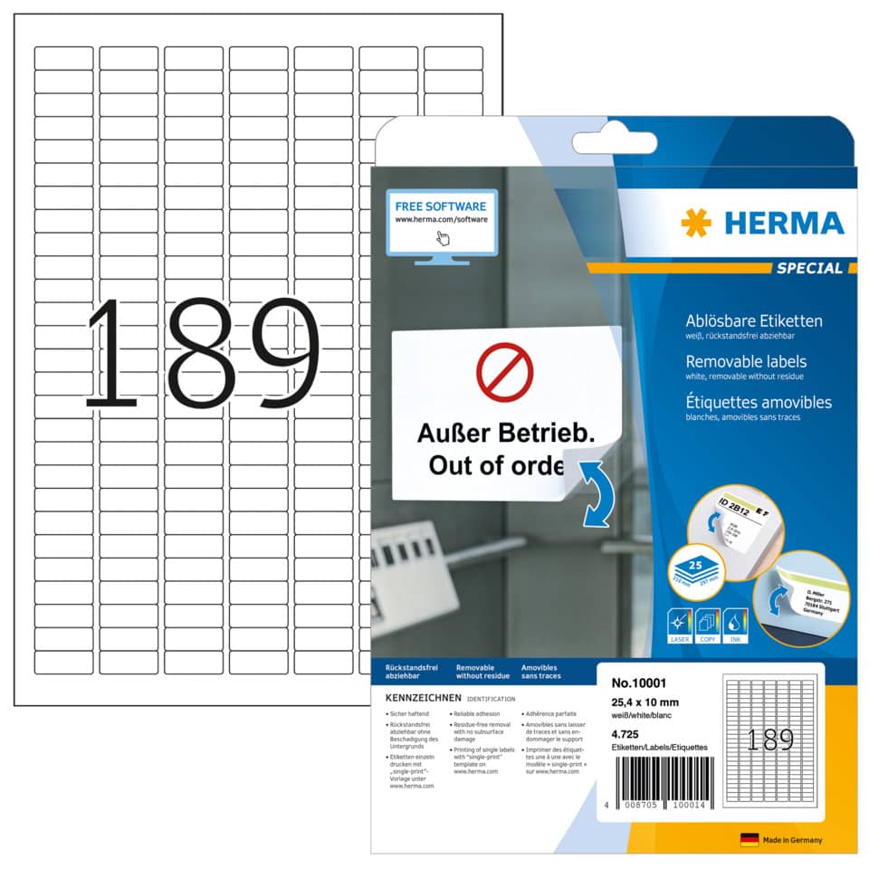 10001 Etiketten A4 weiß 25,4x10 mm Movables/ablösbar Papier matt 4725 St.