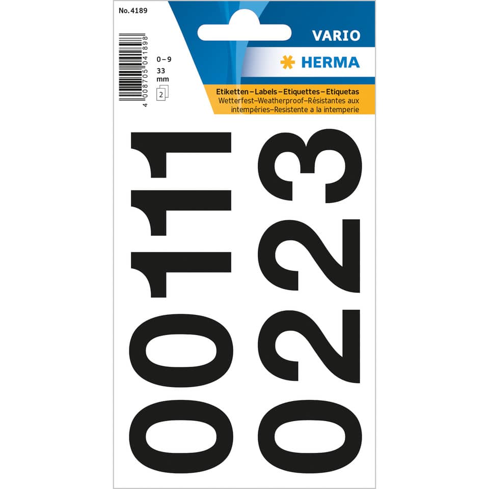 4189 Zahlen 33 mm 0-9 wetterfest Folie schwarz 2 Bl.