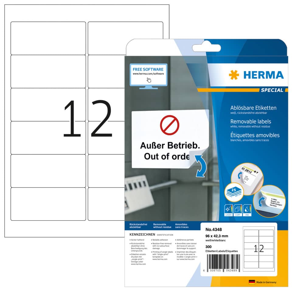 4348 Etiketten weiß 96x42,3 mm ablösbar Papier matt 300 St.