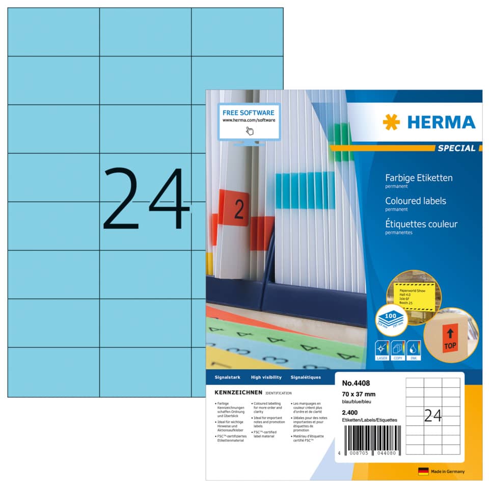 4408 Universaletiketten SuperPrint - 70 x 37 mm, blau, matt, 2400 Stück