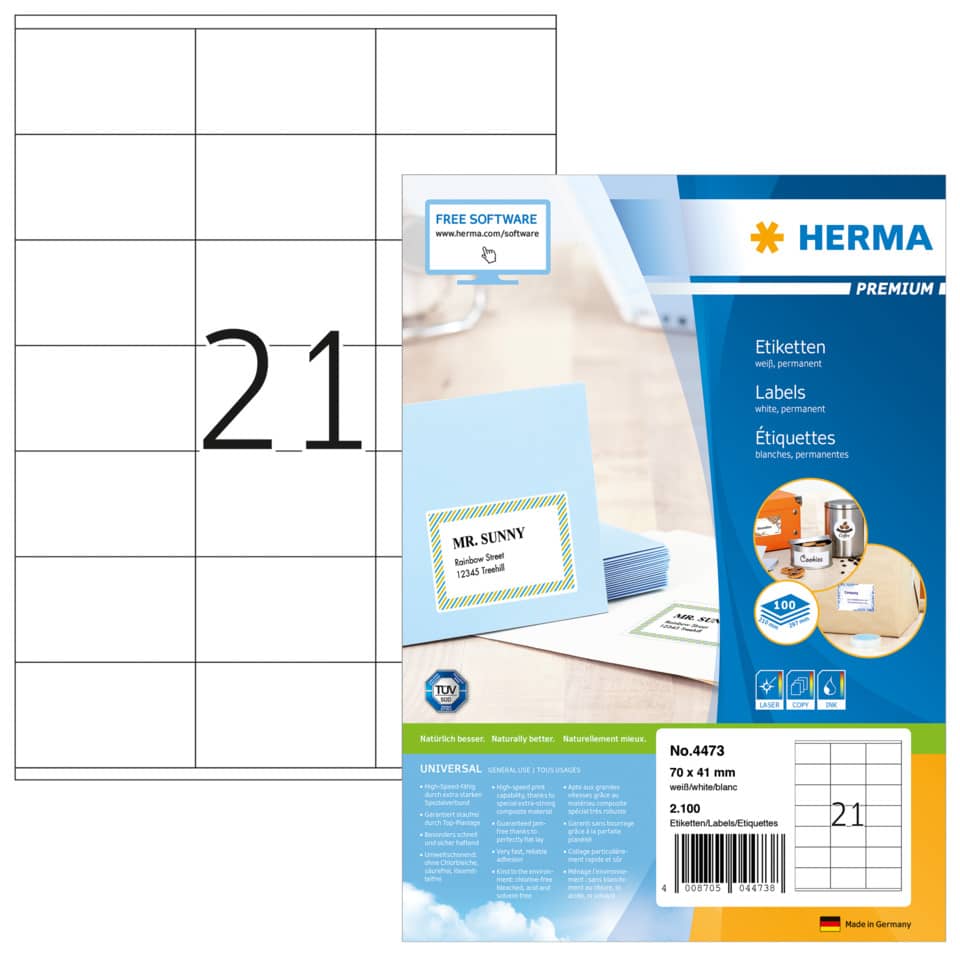 4473 Etiketten Premium A4, weiß 70x41 mm Papier matt 2100 St.