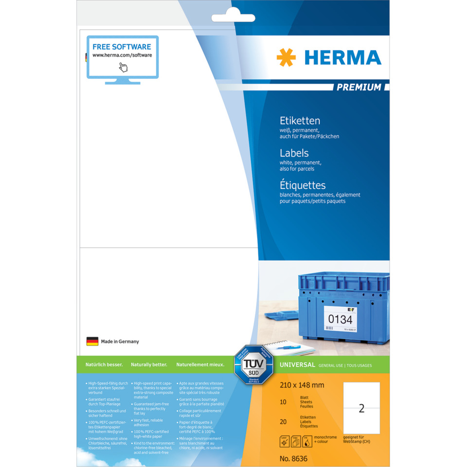 8636 Premium Etikett - weiß, 210x148 mm, permanent, 20 Stück
