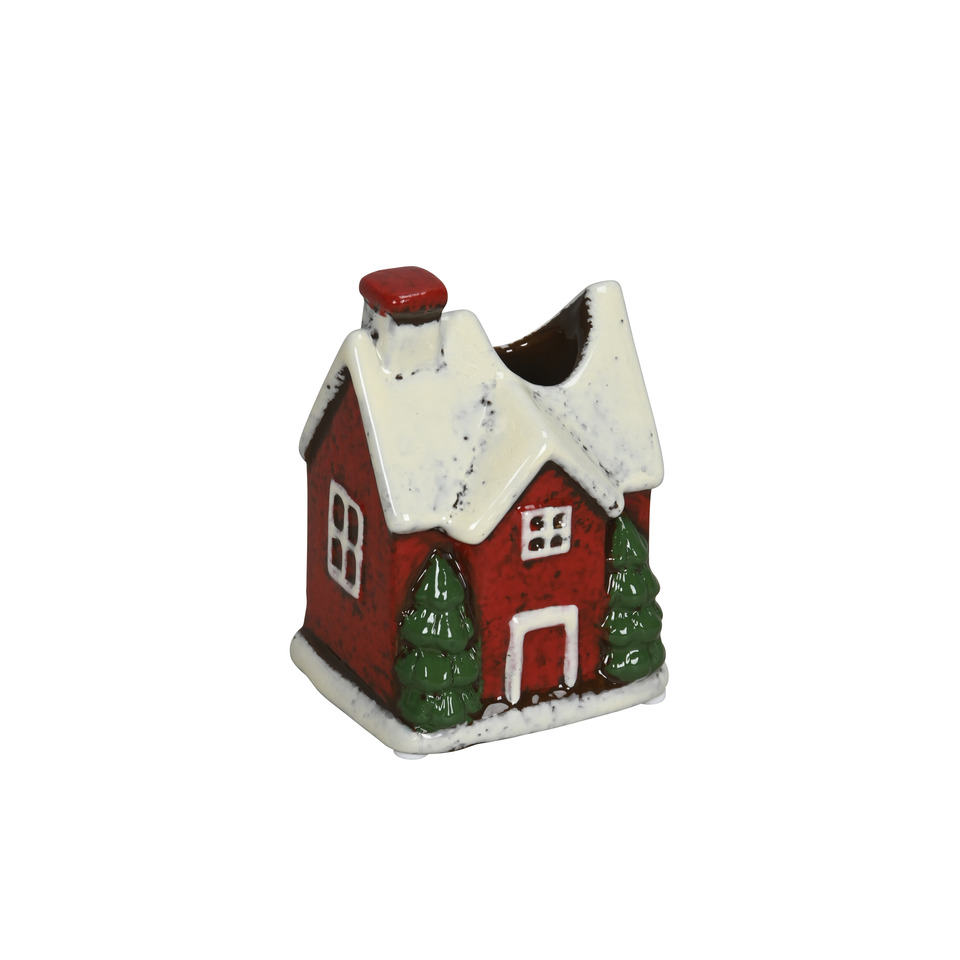 Weihnachts-Kerzenhalter Haus, 8 x 6 x 10 cm, rot/weiß