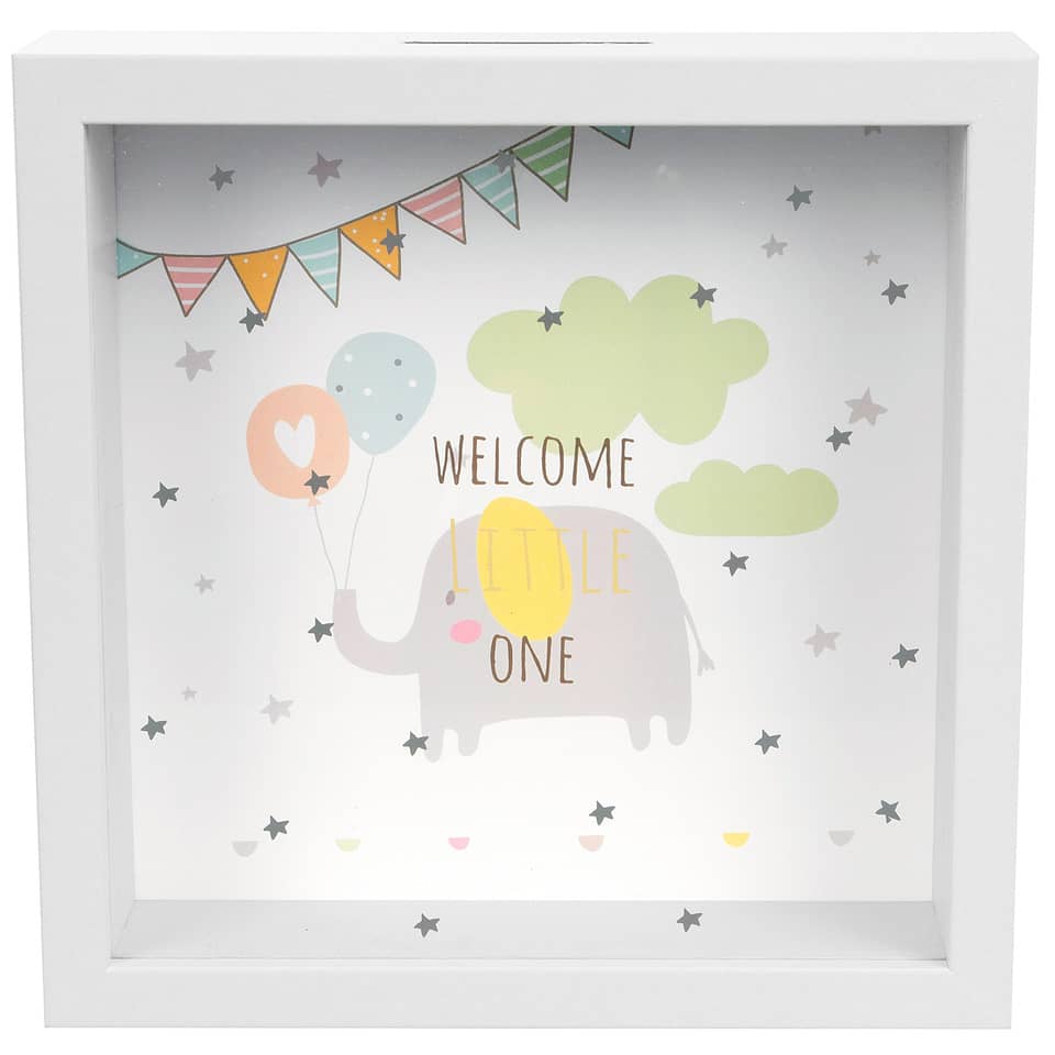 Bilderrahmen / Spardose Wunscherfüller Baby Welcome little one - 18 x 18 x 5 cm