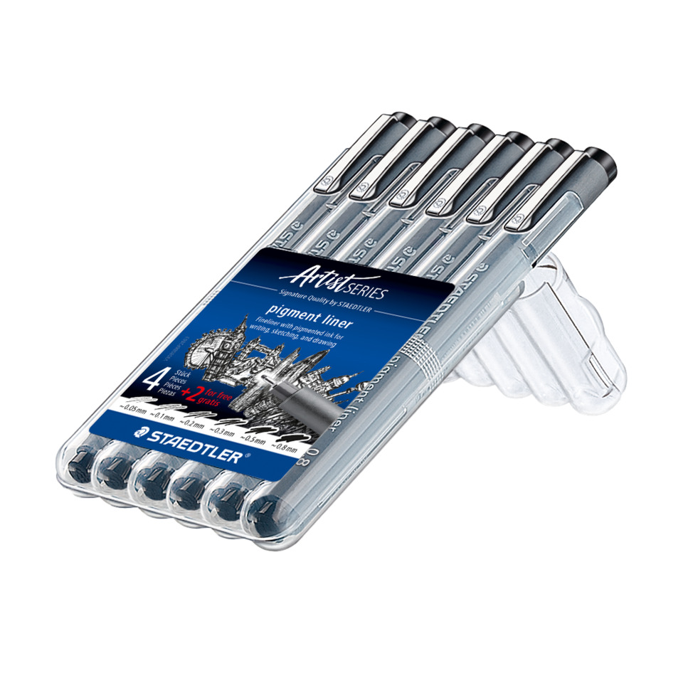 Feinschreiber pigment liner - Etui mit 6 Stärken, schwarz