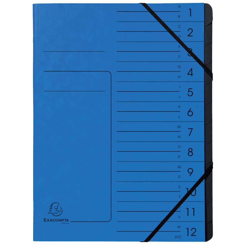 Ordnungsmappe - 12 Fächer, A4, Colorspan-Karton, blau