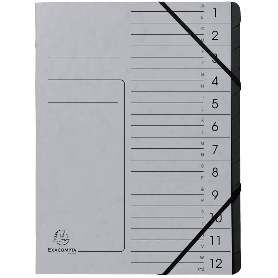 Ordnungsmappe - 12 Fächer, A4, Colorspan-Karton, grau