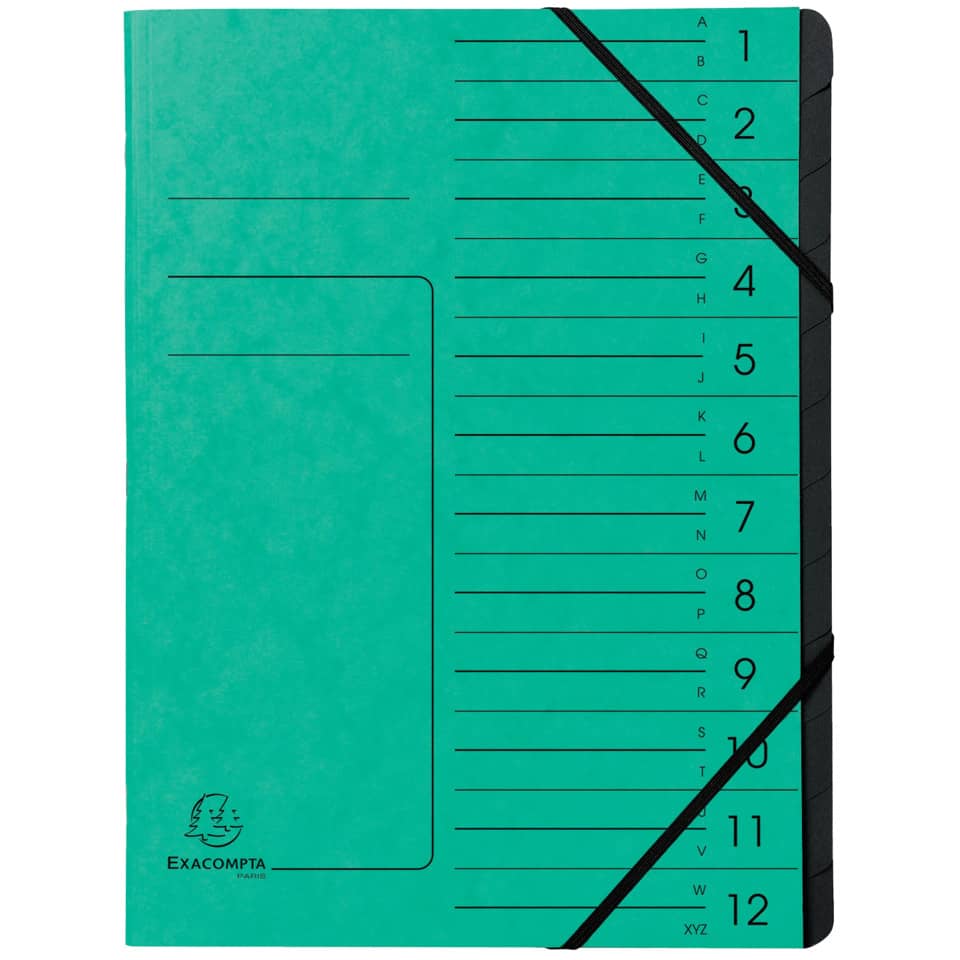 Ordnungsmappe - 12 Fächer, A4, Colorspan-Karton, grün