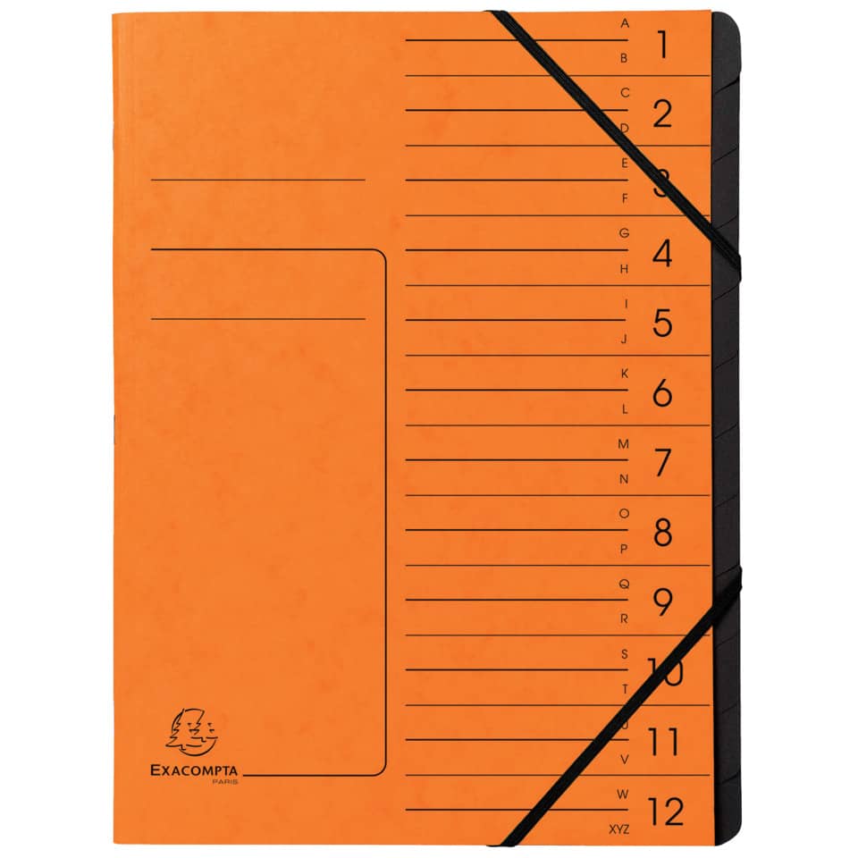 Ordnungsmappe - 12 Fächer, A4, Colorspan-Karton, orange