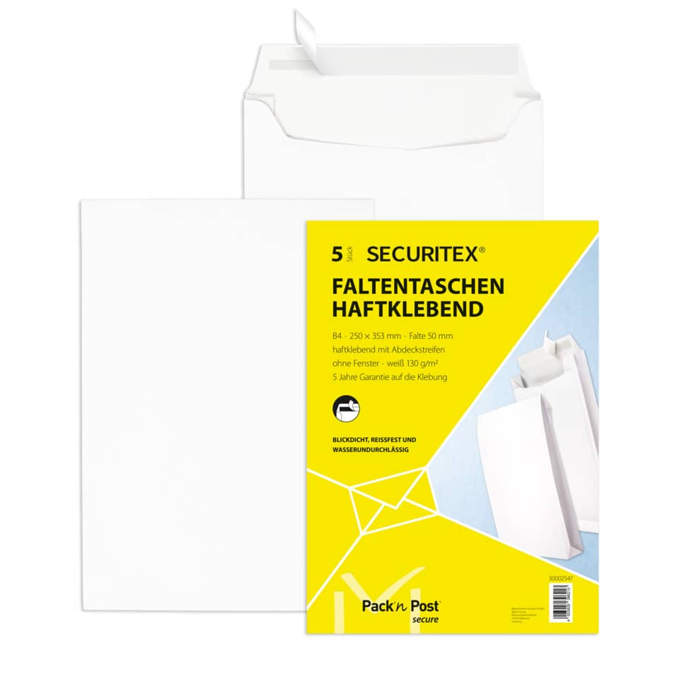 Faltentasche B4 - 130 g/qm, haftklebend, 5 Stück
