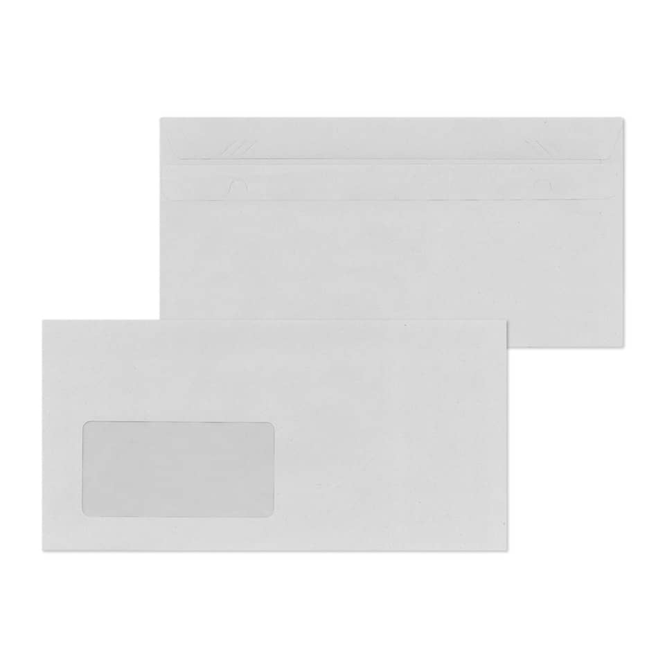 Briefumschläge Recycling - DIN lang (220x110 mm), mit Fenster, selbstklebend, 75g/qm, 1.000 Stück