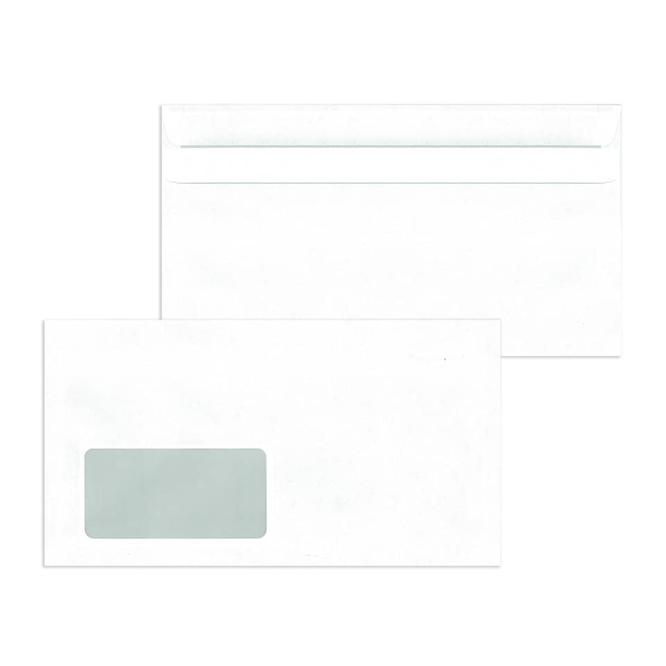Briefumschlag Kompakt mit Fenster, 235 x 125 mm, 75g/m², selbstklebend, weiß