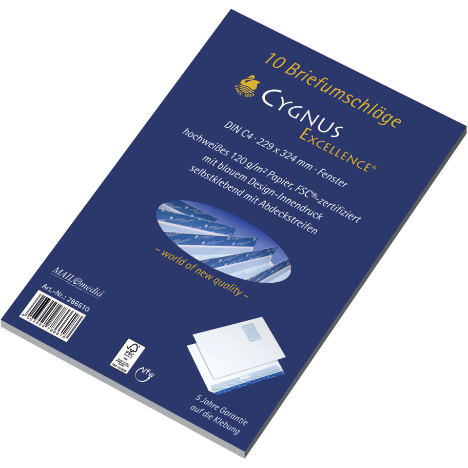Briefumschlag C4, haftkebend, weiß, Offset 100g, 10 Stück mit Fenster