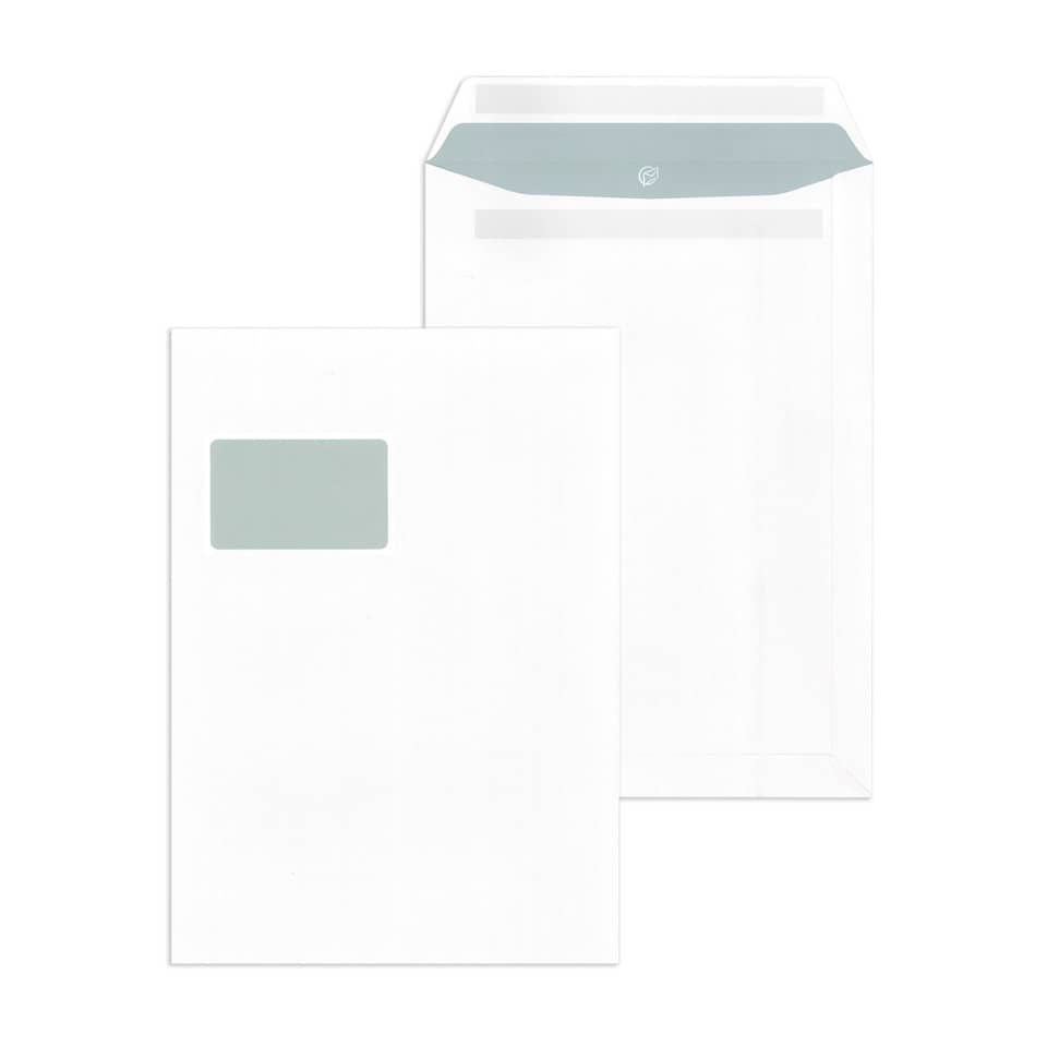 Versandtaschen C4 , mit Fenster, selbstklebend, 90 g/qm, weiß, 250 Stück