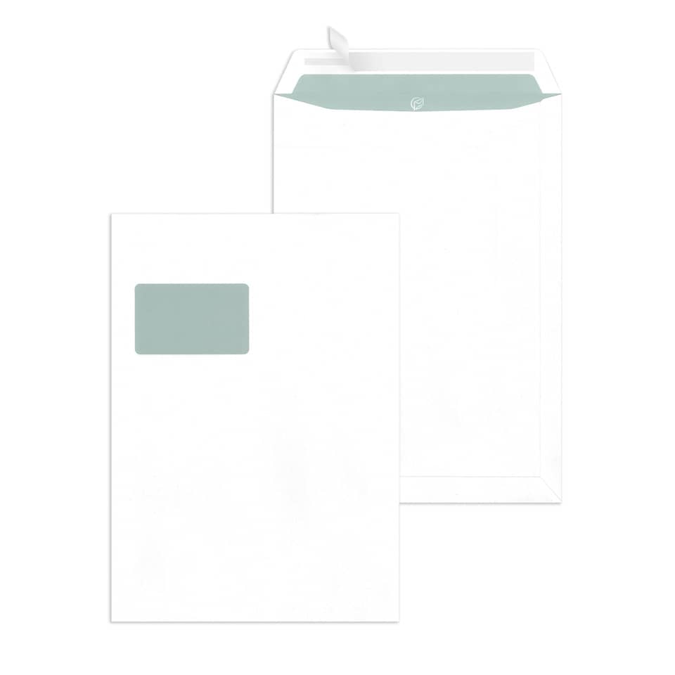 Versandtaschen C4 , mit Fenster, haftklebend, 100 g/qm, weiß, 250 Stück