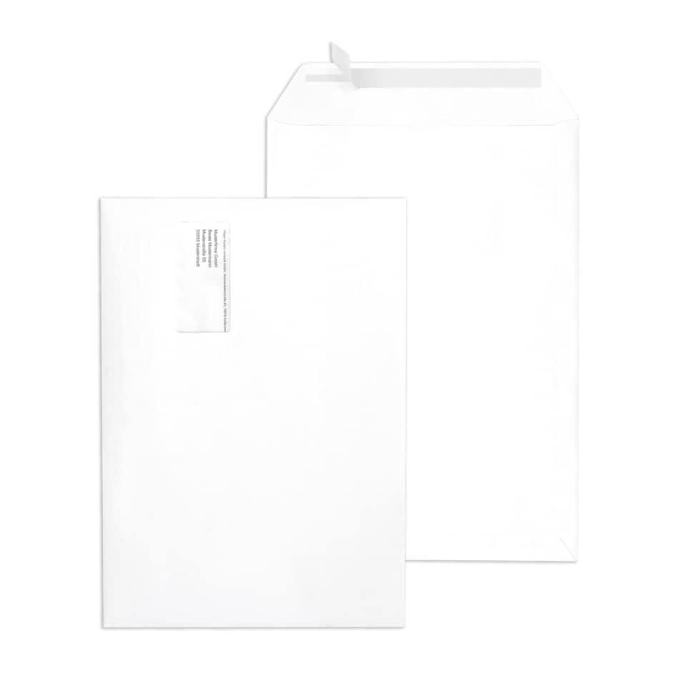 Versandtaschen B4, mit Adressfenster 45x90 mm, haftklebend, 120 g/qm, weiß, 250 Stück