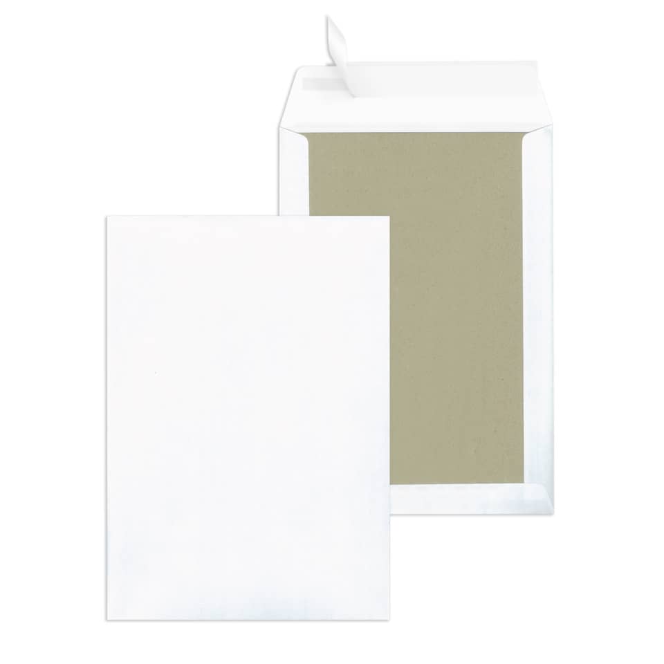 Papprückwandtaschen B4, ohne Fenster, 120 g/qm, weiß, 125 Stück
