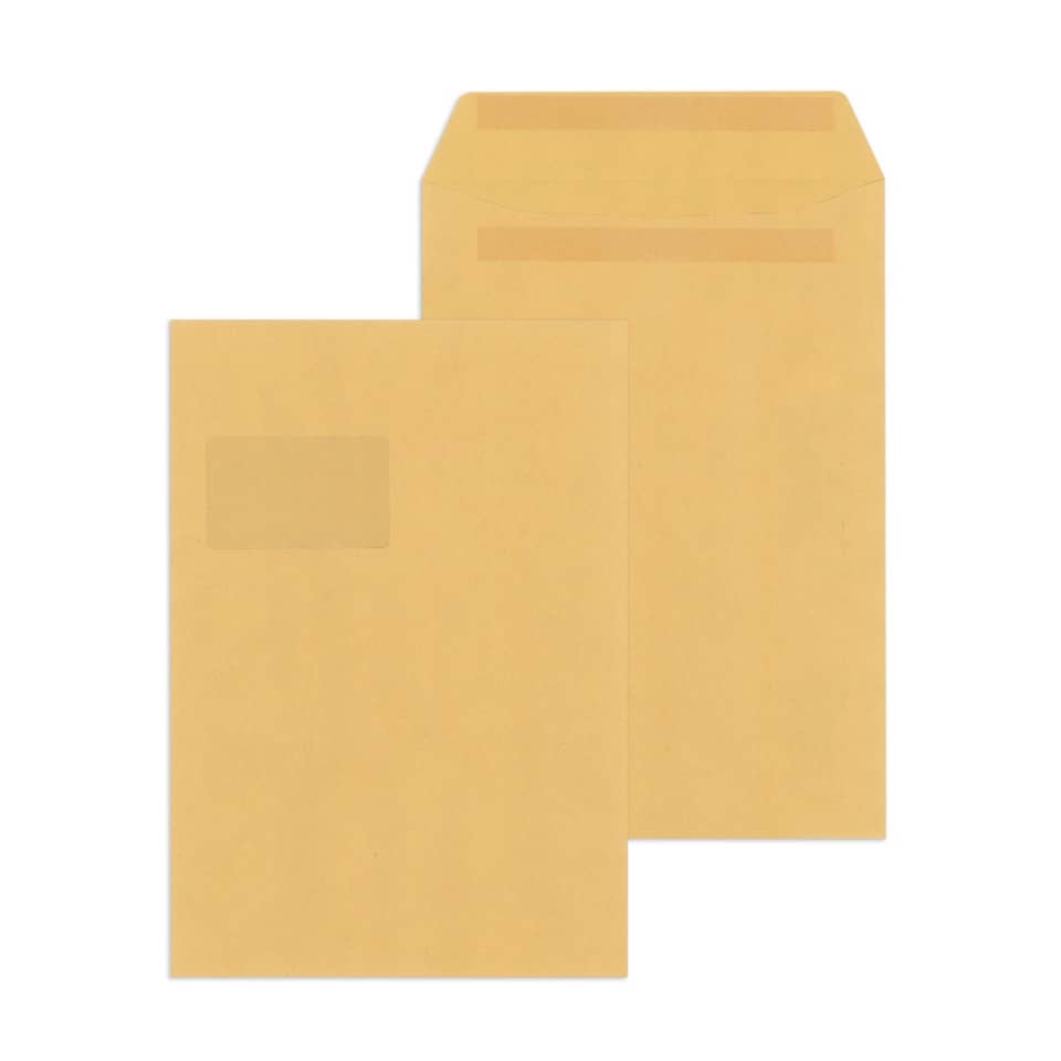 Versandtaschen Recycling - C4 , mit Fenster, selbstklebend, 90 g/qm, braun, 250 Stück