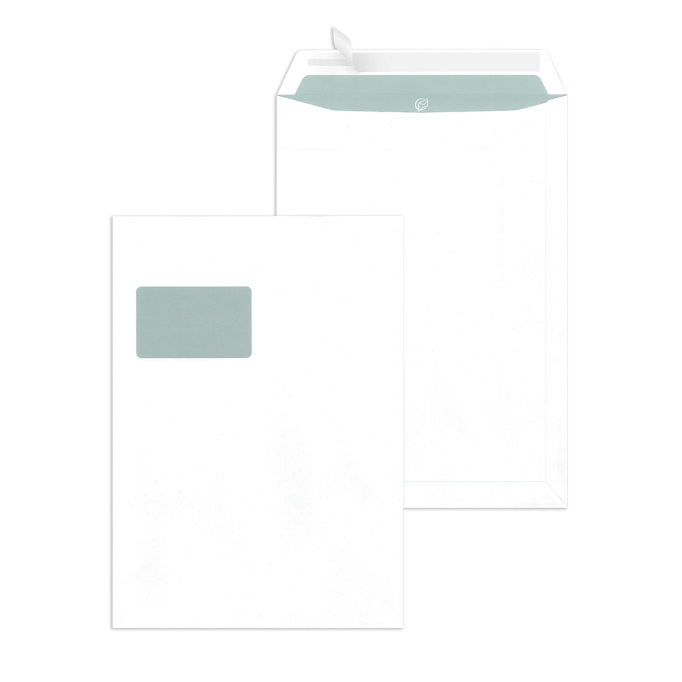 Versandtaschen C4, blickdicht, mit Fenster, haftklebend, 120 g/qm, weiß, 250 Stück