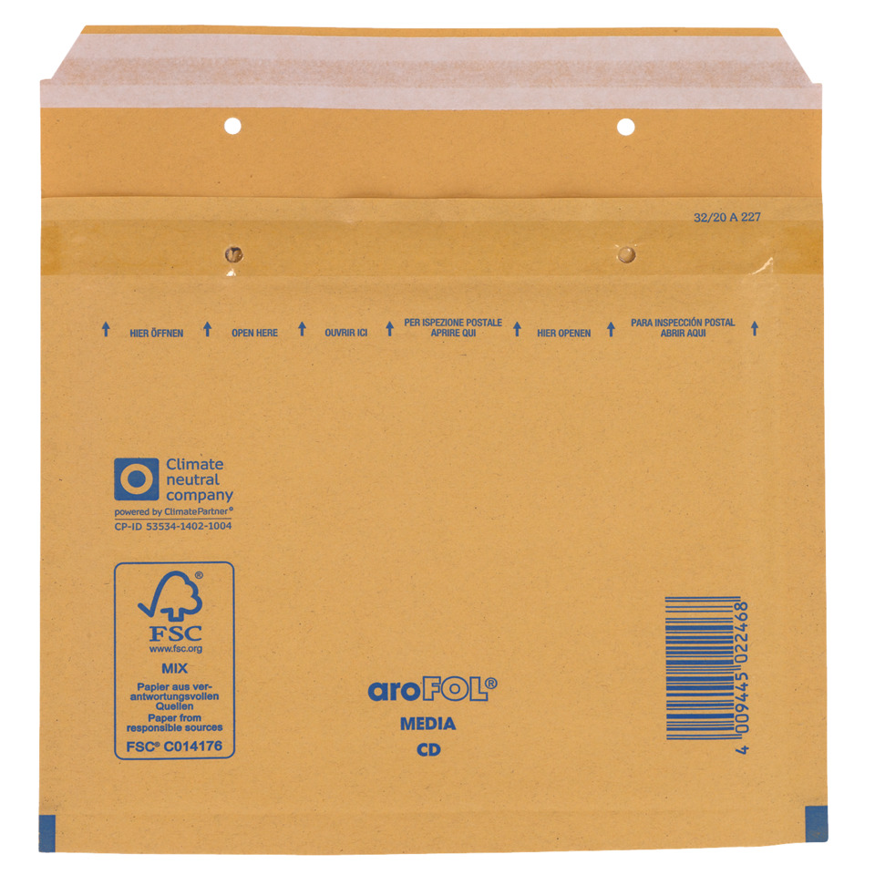 Luftpolstertaschen CD, 180x165 mm, goldgelb/braun, 100 Stück