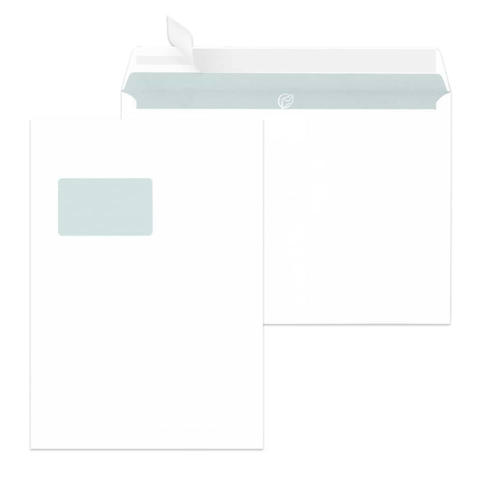 Versandtaschen C4, mit Fenster, haftklebend, 100 g/qm, weiß, 500 Stück