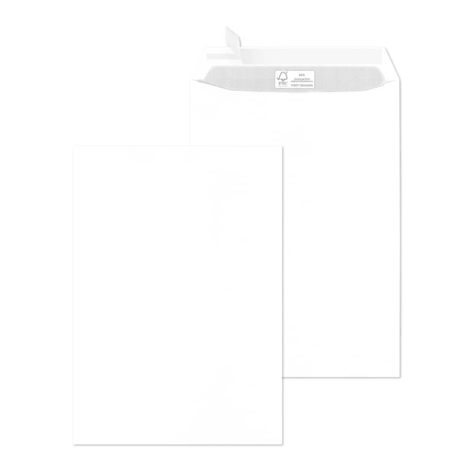 Versandtasche - C4, weiß, ohne Fenster, haftklebend, 100 g/qm, 250 Stück