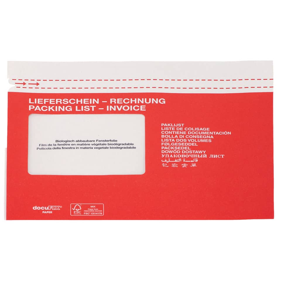 Begleitpapiertaschen mit Aufdruck Lieferschein-Rechnung - Papier, C5, weiß/rot, 500 Stück
