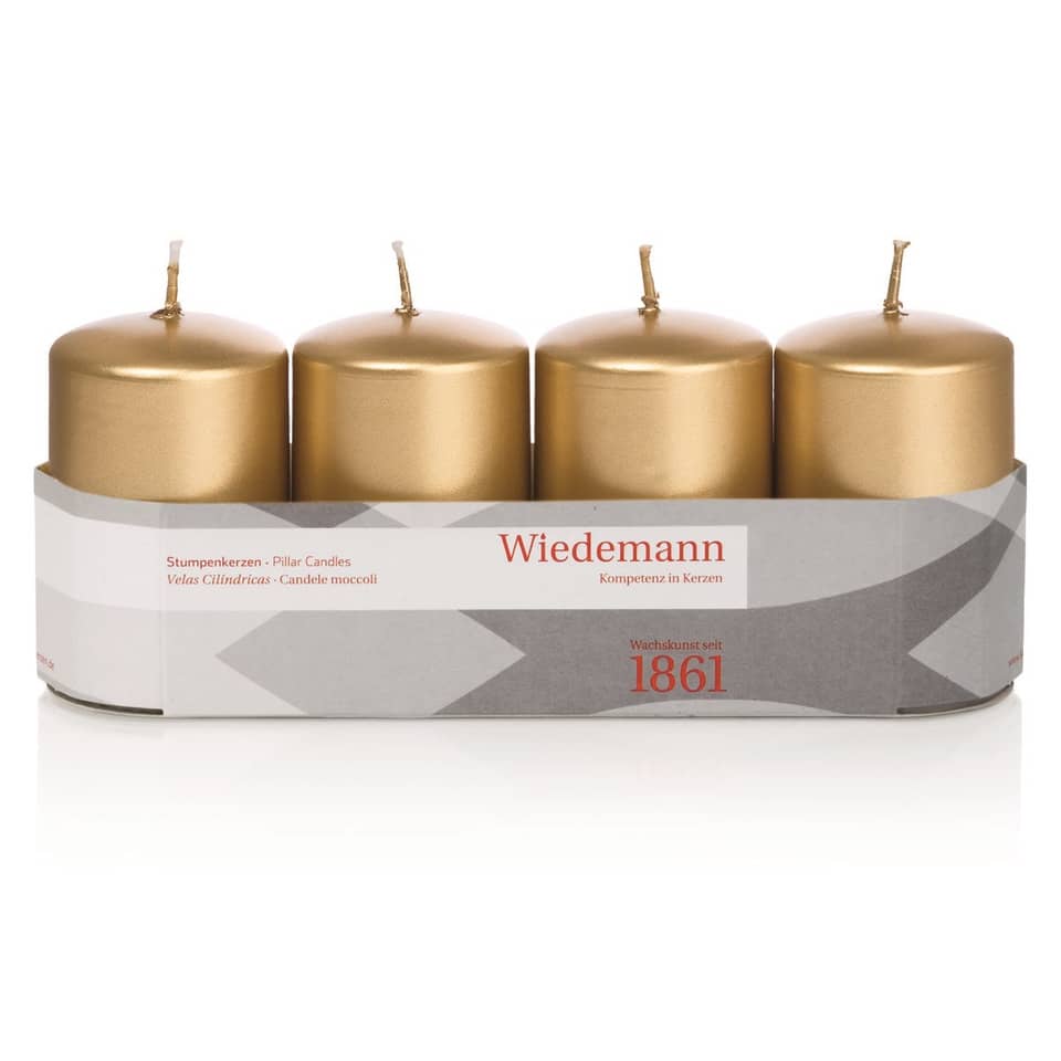 Stumpenkerze - 80 x 50 mm, 4 Stück, gold