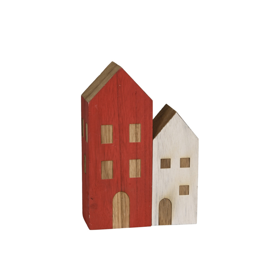 Deko Holzhaus, 13 x 5,5 x 19 cm, rot/weiß sortiert