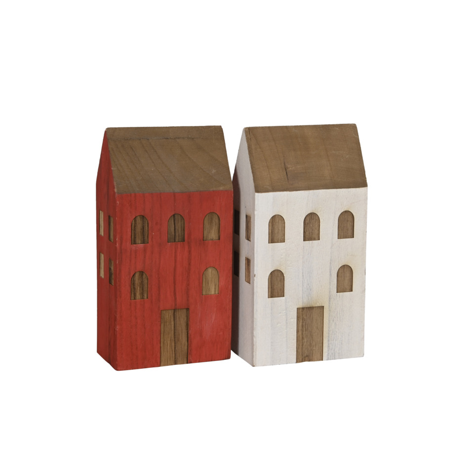 Deko Holzhaus, 9,5 x 6 x 18 cm, rot/weiß sortiert