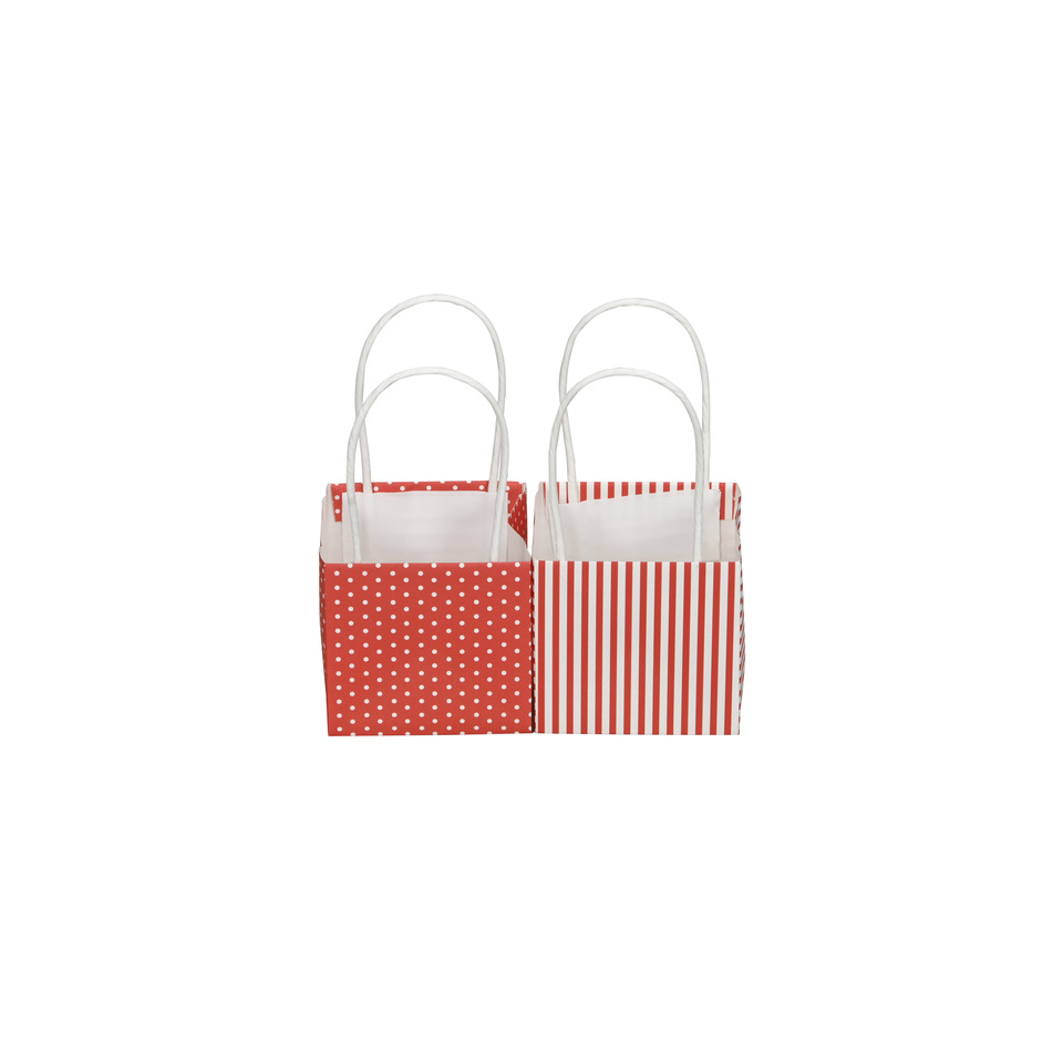 Geschenktragetasche Papier, 8,5 x 8,5 x 8,5 cm, rot/weiß sortiert