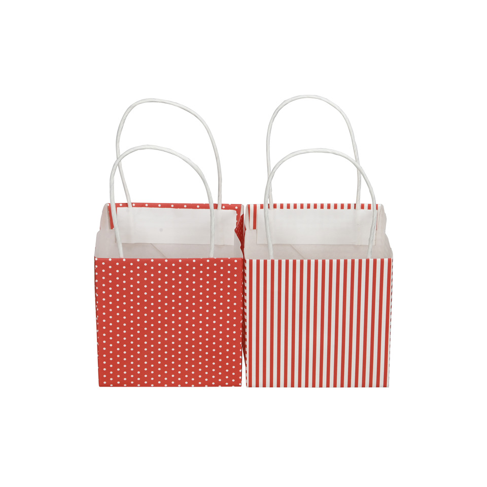 Geschenktragetasche Papier, 12 x 12 x 12 cm, rot/weiß sortiert