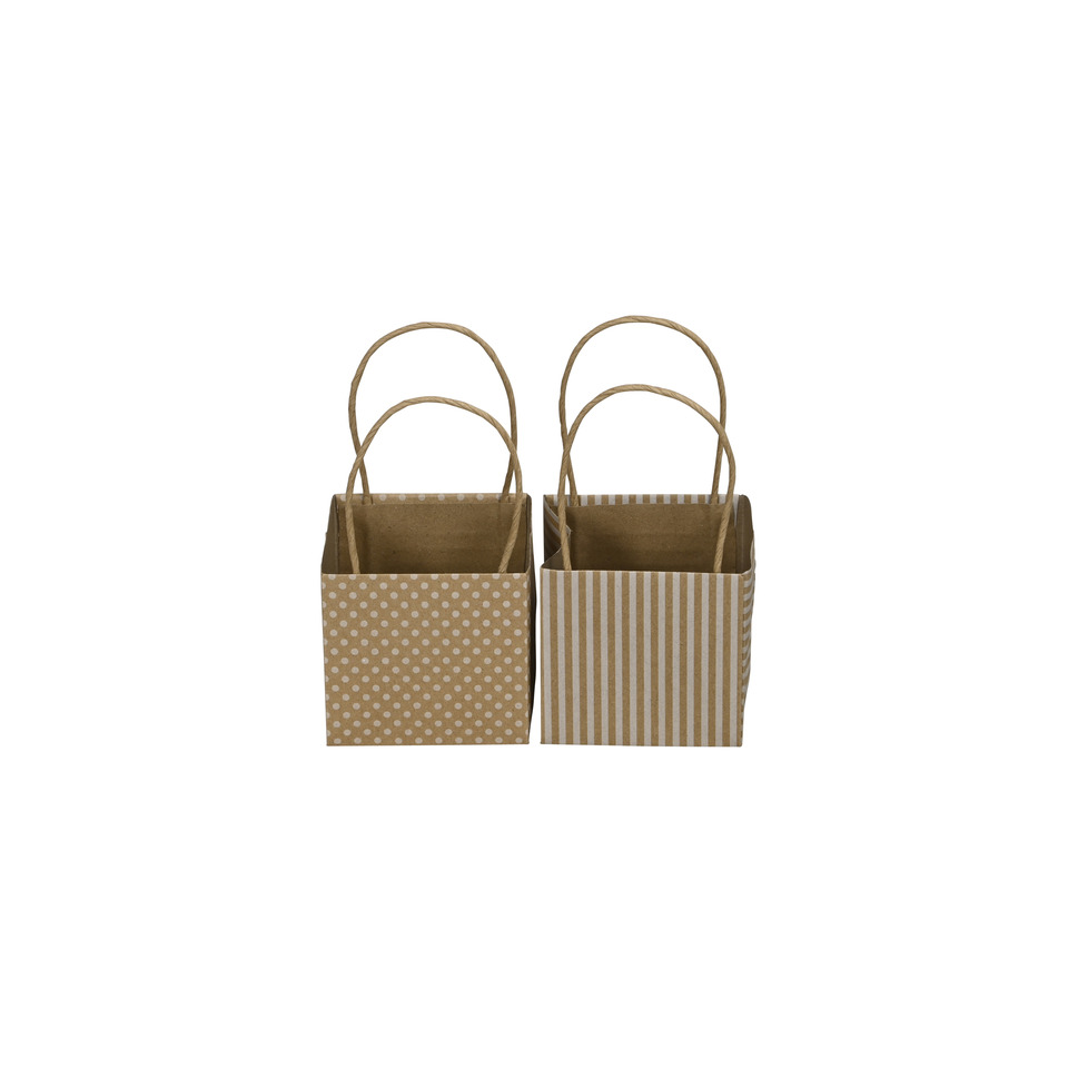 Geschenktragetasche Papier, 8,5 x 8,5 x 8,5 cm, natur/weiß sortiert