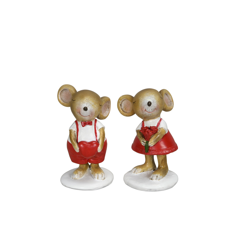 Dekomaus, 4,5 x 4,5 x 8 cm, Polyresin, rot/braun sortiert