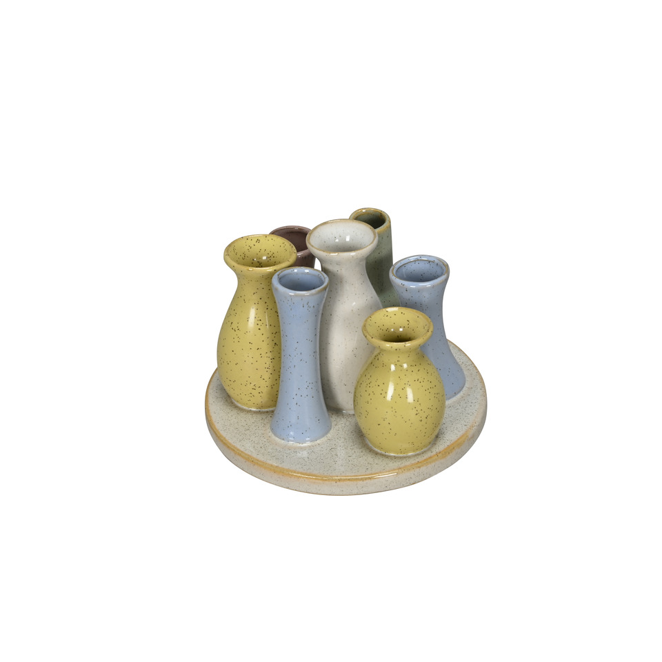 Deko Ensemble Vasen auf Platte, 14 x 11 cm, bunt