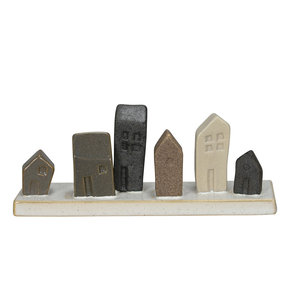 Deko Ensemble Häuser auf Platte, 21 x 6 x 9 cm, natur
