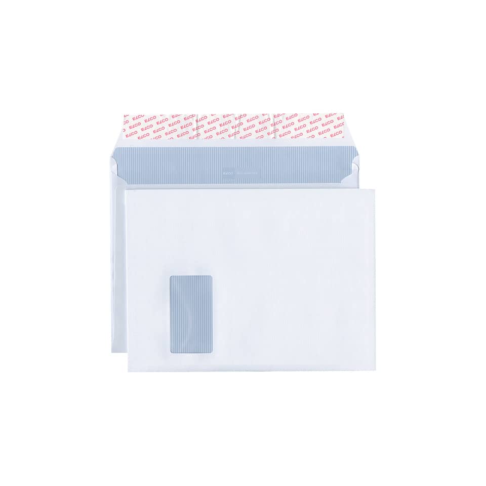 Versandtasche documento - C4 plus, weiß, 120 g/qm, mit Fenster, Haftklebung, 20 mm Seitenfalte