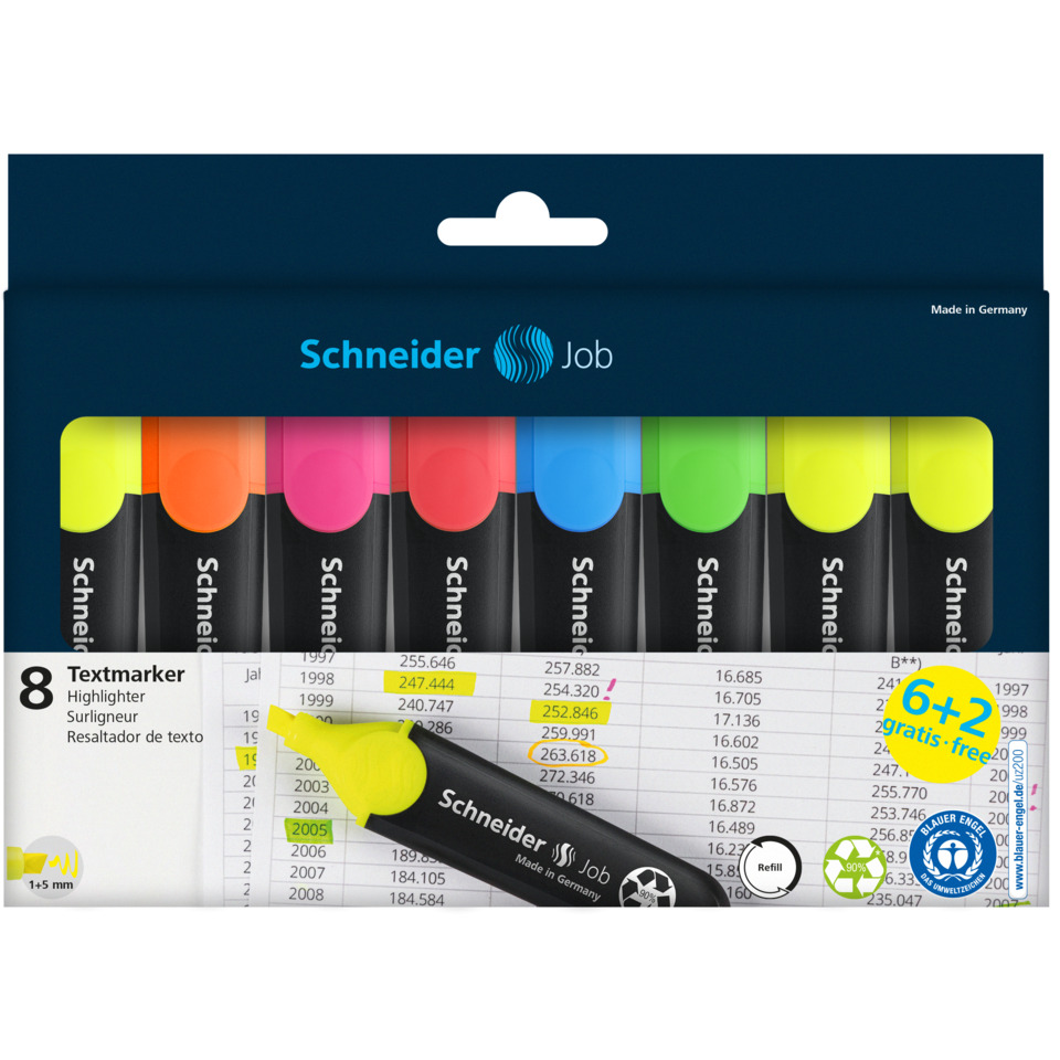 Textmarker Job 150 Universal - 1 + 5 mm, Keilspitze, sortiert, 8er Etui