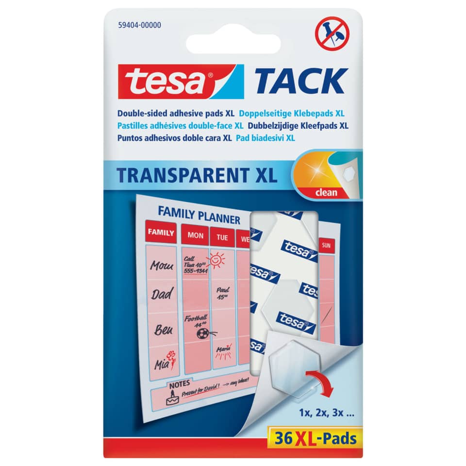 Tack® Klebestücke - 36 Pads XL, ablösbar, transparent
