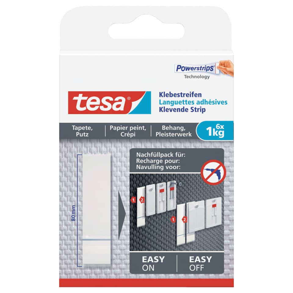 Powerstrips® Klebestreifen - ablösbar, Tragfähigkeit 1 kg, weiß, 6 Stück