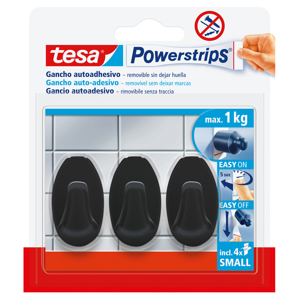 Powerstrips® Systemhaken - ablösbar, S Oval schwarz Small 1 kg