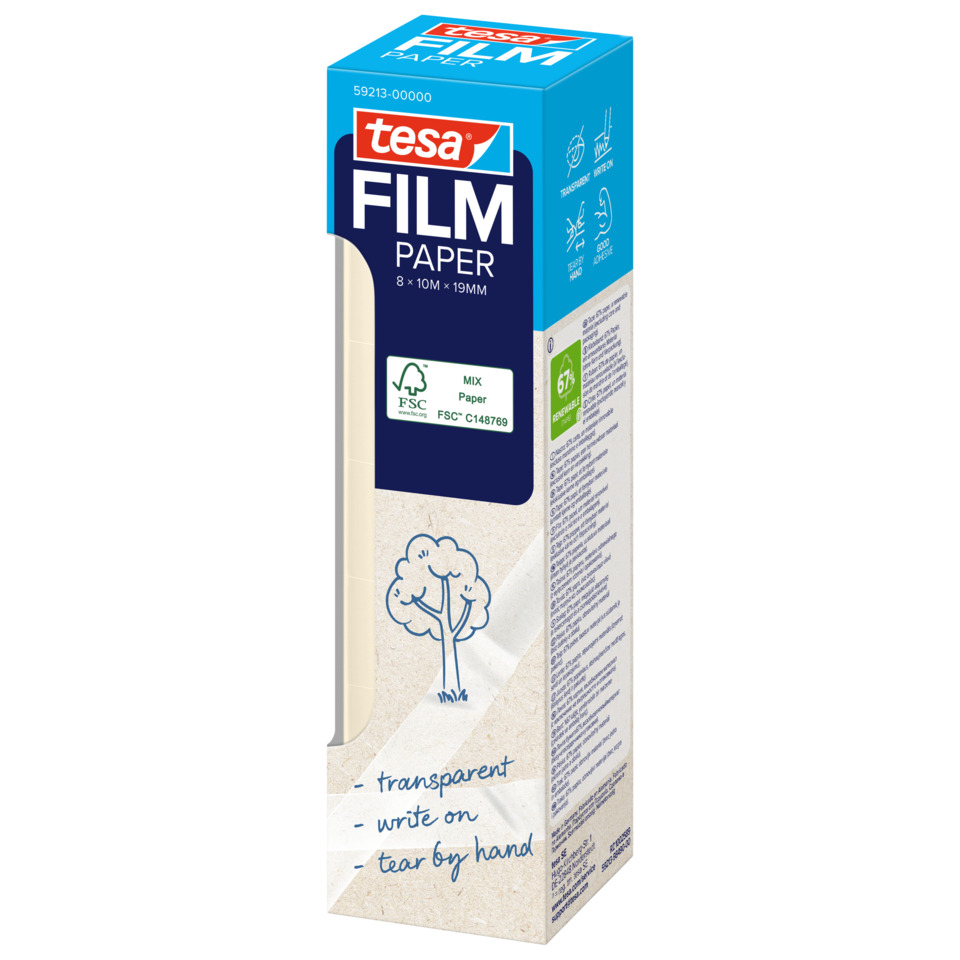 Klebeband tesafilm® Paper, Papier, 8 Rollen a 10m x 19mm, transparent