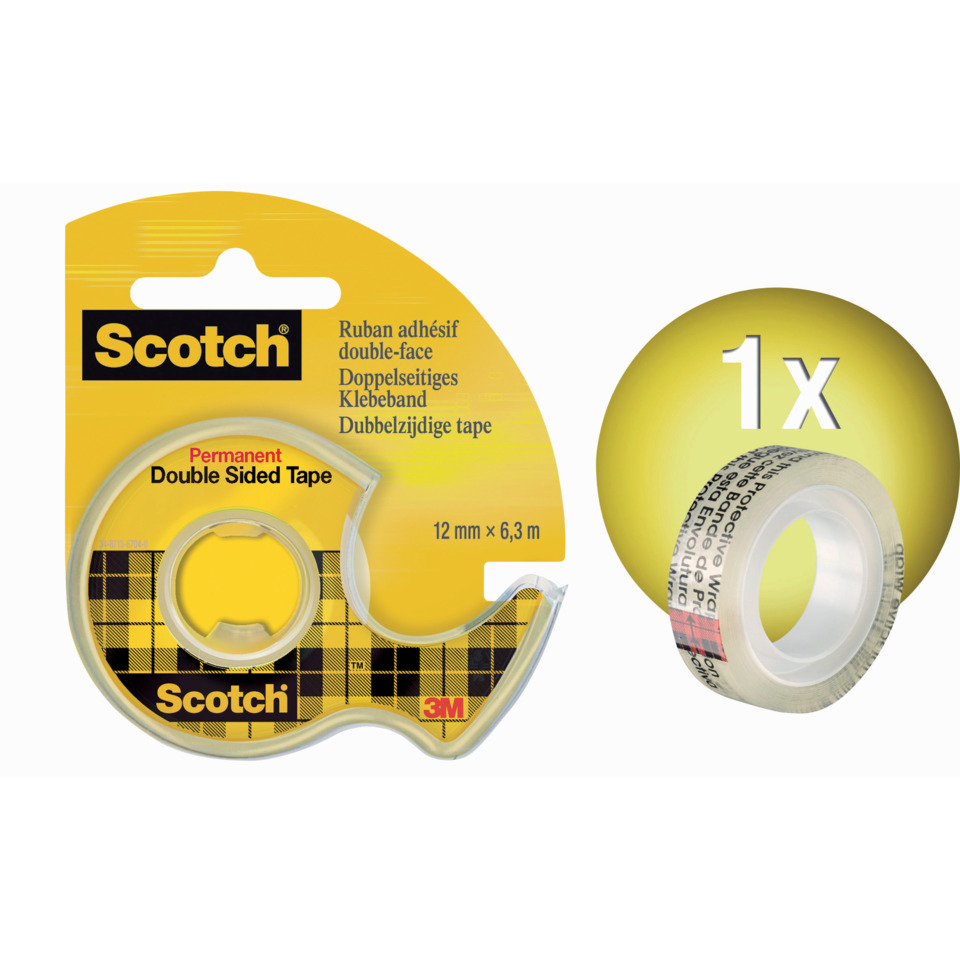 Handabroller mit doppelseitigem Klebeband, 12 mm x 6,3 m