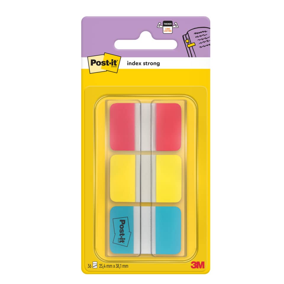 Haftstreifen Index Strong, 25,4x38mm, 3x22 Blatt, sortiert