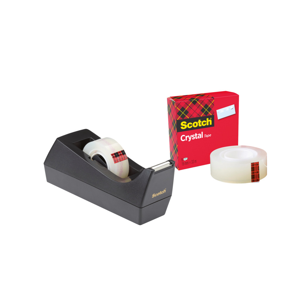 Tischabroller Sparset C38 - inkl.  1 Rolle Crystal Clear Klebefilm 600, schwarz